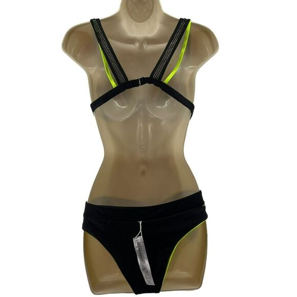 Fabletics Neon Yellow Mesh Top Reversible Bottom Bikini Set Womens - Picture 4 of 10
